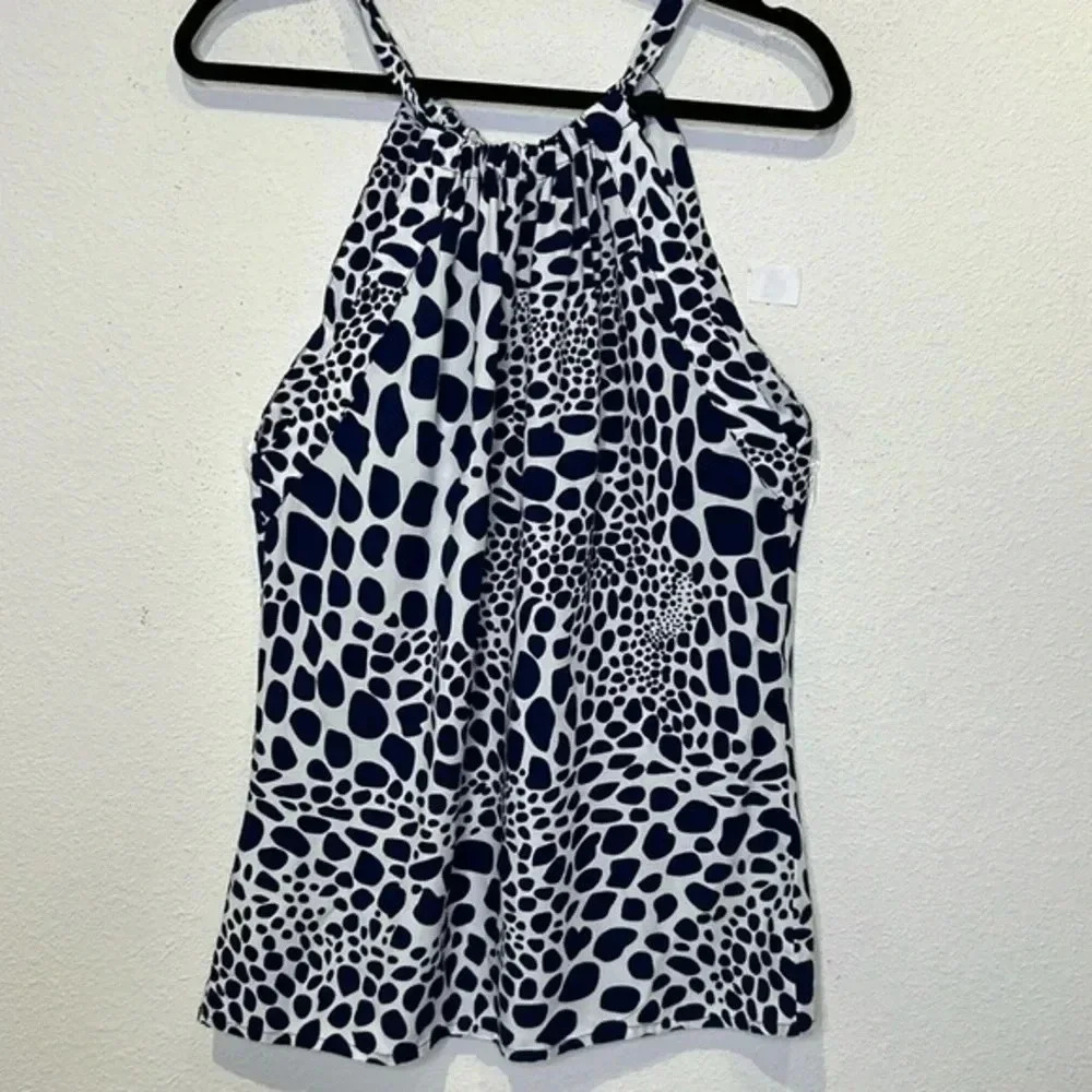 Escapada navy drawstring sleeveless printed small top - Picture 1 of 4